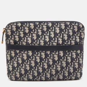 Pre Owned Dior Navy Blue Oblique Canvas and Leather Diortravel Kit
