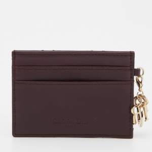 Pre Owned Dior Burgundy Cannage Leather Lady Dior Card Holder