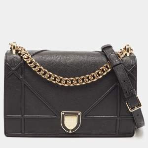 Pre Owned Dior Black Leather Medium Diorama Shoulder Bag
