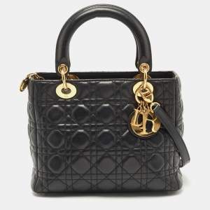 Dior Black Cannage Leather Medium Lady Dior Tote