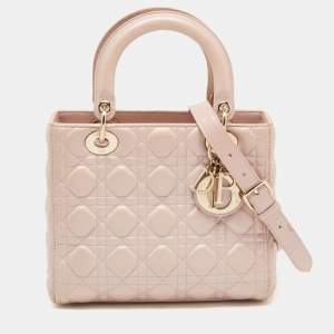 Dior Metallic Pink Cannage Leather Medium Lady Dior Tote