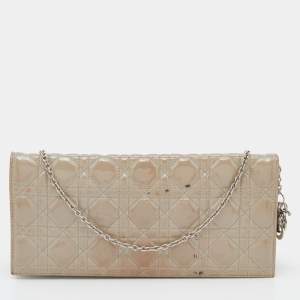 Pre Owned Dior Grey Cannage Patent Leather Lady Dior Chain Clutch