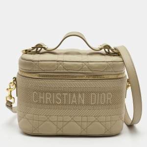 Pre Owned Dior Beige Cannage Leather Small Diortravel Vanity Case