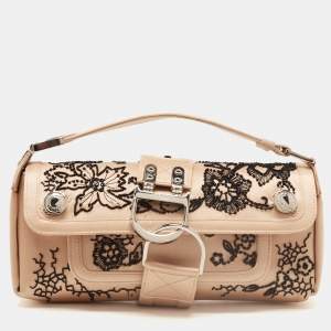 Pre Owned Dior Peach Satin Beaded Floral Limited Edition 0020 Handle Pouch