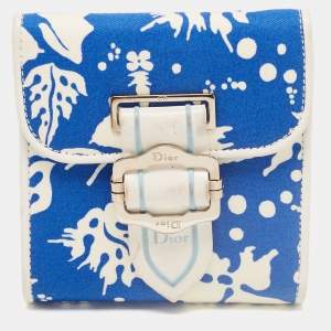 Pre Owned Dior White/Blue Printed Fabric Trifold Wallet