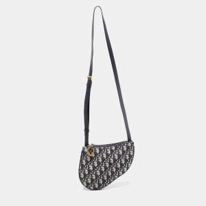 Pre Owned Dior Navy Blue Oblique Canvas Strap Saddle Pouch