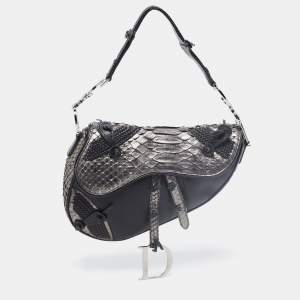 Dior Black/Gun Metal Python and Leather Saddle Bag