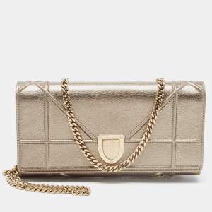 Dior Metallic Gold Leather Diorama Wallet on Chain