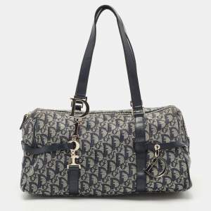 Pre Owned Dior Navy Blue Diorissimo Canvas and Leather D Charm Satchel