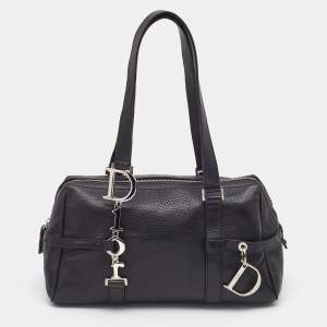 Pre Owned Dior Black Leather Small D Charm Satchel