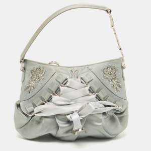 Pre Owned Dior Light Blue Satin Limited Edition 0109 Corset Ballet Hobo