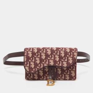 Dior Burgundy Oblique Canvas Saddle Belt Pouch