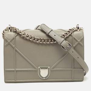 Pre Owned Dior Grey Leather Medium Diorama Flap Shoulder Bag