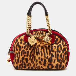 Pre Owned Dior Multicolor Leopard Print Calfhair, Velvet and Patent Leather Gambler Dice Bag
