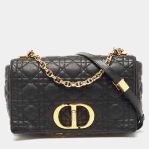 Pre Owned Dior Black Quilted Leather Medium Caro Shoulder Bag