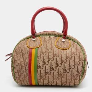 Pre Owned Dior Multicolor Oblique Canvas and Leather Trotter Rasta Bowler Bag