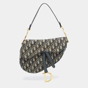 Pre Owned Dior Green Oblique Canvas and Leather Saddle Bag