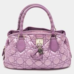 Pre Owned Dior Purple Cannage Nylon and Leather Charming Satchel