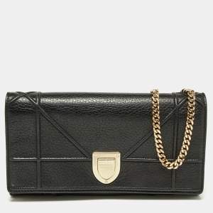 Dior Black Leather Diorama Wallet on Chain
