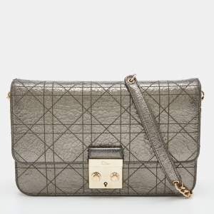 Dior Metallic Cannage Crinkled Leather Miss Dior Pouch Chain Bag