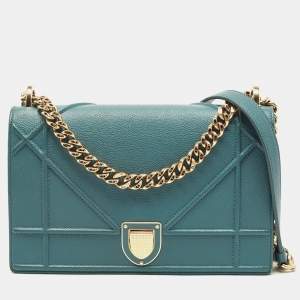 Pre Owned Dior Teal Green Leather Medium Diorama Shoulder Bag