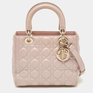 Dior Pink Leather Medium Lady Dior Tote Bag