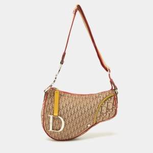 Pre Owned Dior Multicolor Oblique Canvas and Leather Rasta Trotter Saddle Bag
