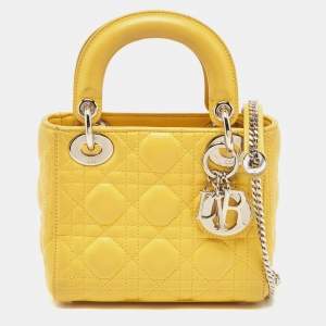 Dior Yellow Cannage Leather Mini Chain Lady Dior Tote