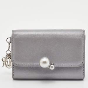 Pre Owned Dior Grey Leather Tribale Card Case