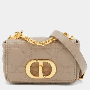 Pre Owned Dior Beige Cannage Leather Micro Caro Crossbody Bag