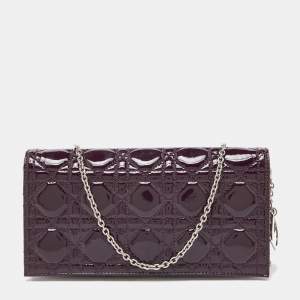 Dior Purple Cannage Patent Leather Lady Dior Chain Clutch