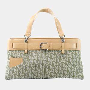 Pre Owned Dior Brown/Green Oblique Canvas Trotter Tote Bag