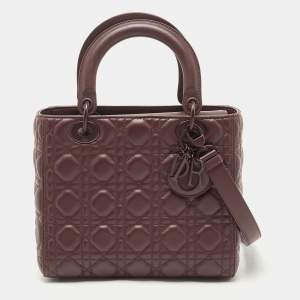 Dior Burgundy Cannage Matte Leather Medium Lady Dior Tote