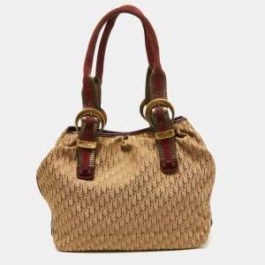 Pre Owned Dior Beige/Maroon Diorissimo Canvas,Suede and Patent Leather Shoulder Bag