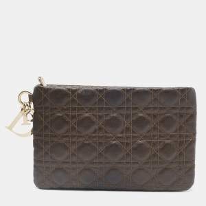 Pre Owned Dior Khaki Cannage Coated Canvas Rivage Clutch