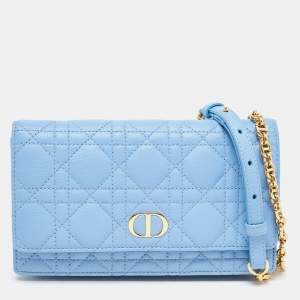 Dior Light Blue Cannage Leather Caro Belt Pouch with Chain