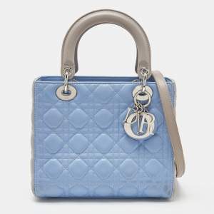 Dior Blue/Grey Cannage Leather Medium Lady Dior Tote