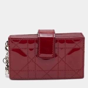 Pre Owned Dior Red Cannage Patent Leather Lady Dior 5 Gusset Card Holder