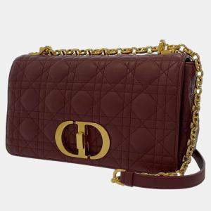 Pre Owned Dior Burgundy Leather Medium Caro Shoulder Bag