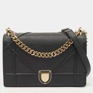 Pre Owned Dior Black Leather Medium Diorama Flap Shoulder Bag