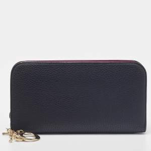 Pre Owned Dior Black Leather Diorissimo Voyageur Zip Around Wallet