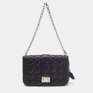 Pre Owned Dior Black Cannage Leather Medium Miss Dior Shoulder Bag
