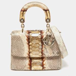 Pre Owned Dior Beige/Gold Python Mini Be Dior Top Handle Bag