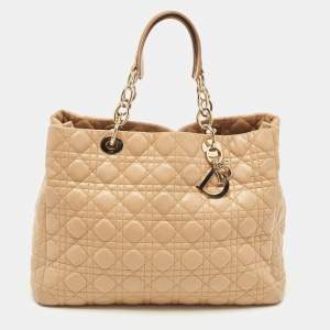 Pre Owned Dior Beige Cannage Leather Large Soft Lady Dior Tote