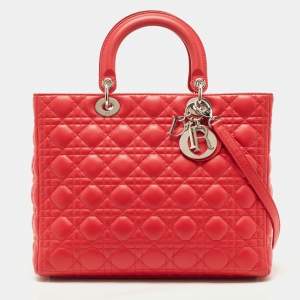 Dior Red Cannage Leather Large Lady Dior Tote