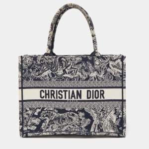 Dior Navy Blue/White Embroidered Canvas Medium Toile de Jouy Book Tote 