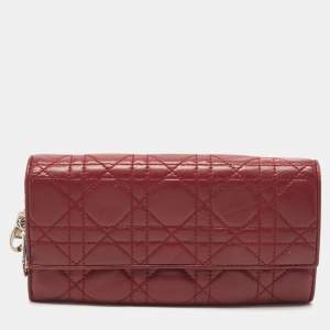 Dior Burgundy Cannage Quilted Leather Lady Dior Continental Wallet