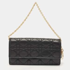 Dior Black Quilted Cannage Leather Lady Dior Wallet on Chain