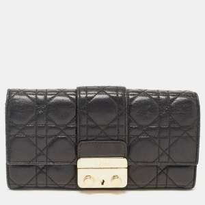 Dior Black Cannage Leather Miss Dior Continental Wallet