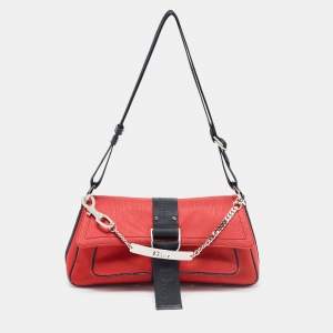 Pre Owned Dior Red/Black Fabric Hardcore Crystals Shoulder Bag